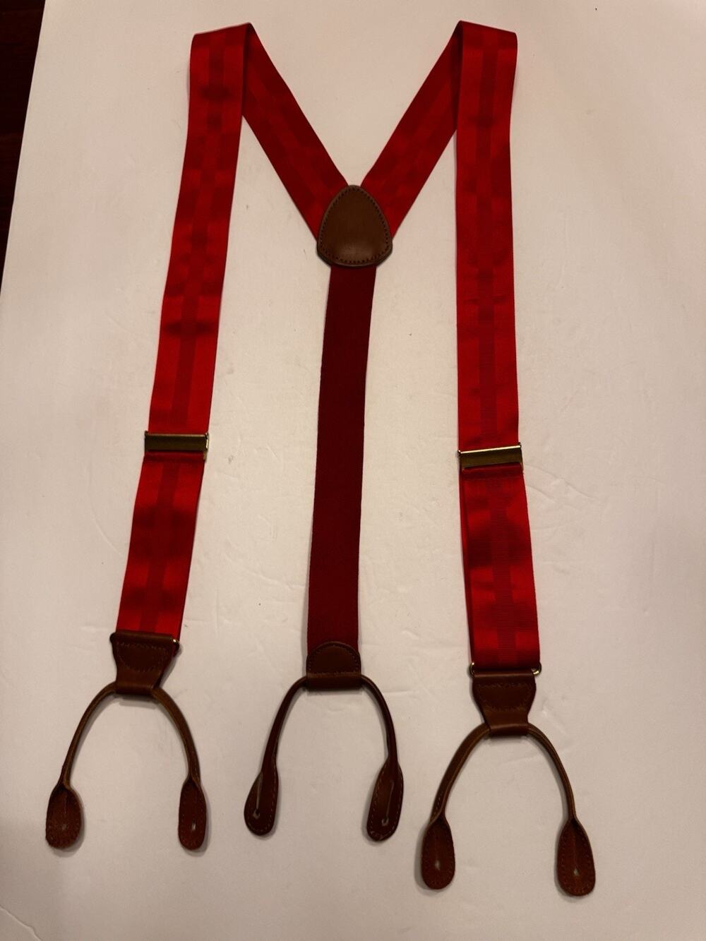 Red Grogain Suspenders Braces Button Leather Solid Brass Adjustable